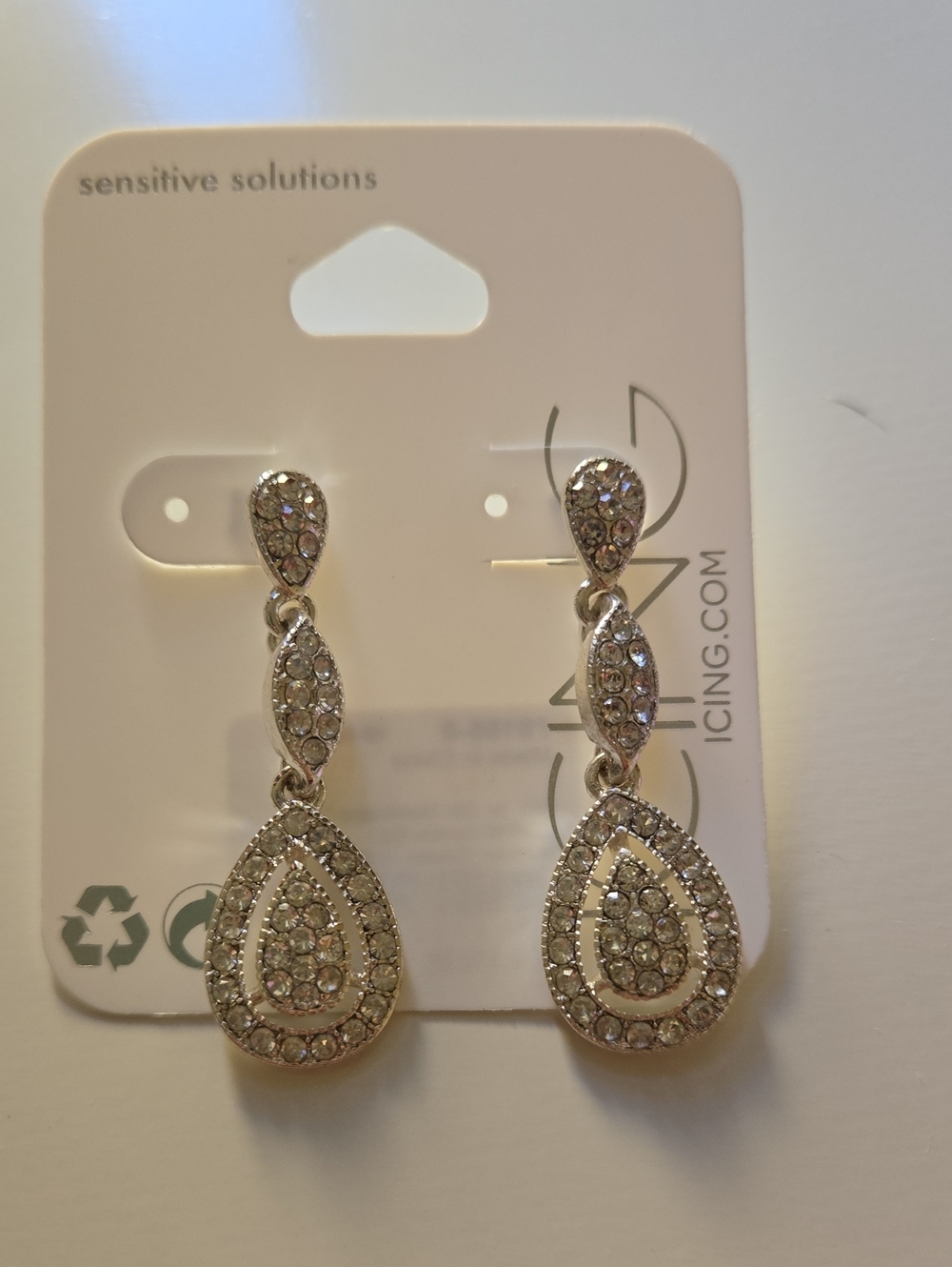 Icing Silver Crystal Teardrop Dangle Earrings